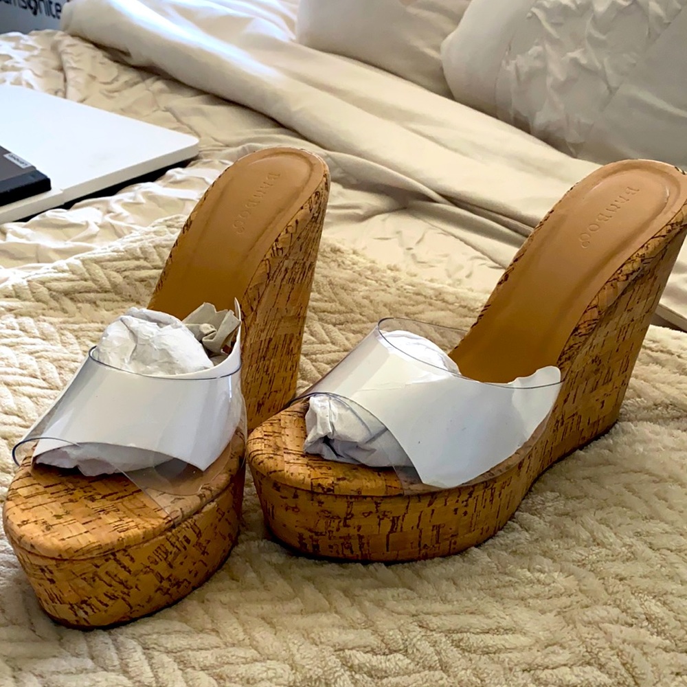 Bamboo. Natural Cork Platform Wedges 5” W/ Box
